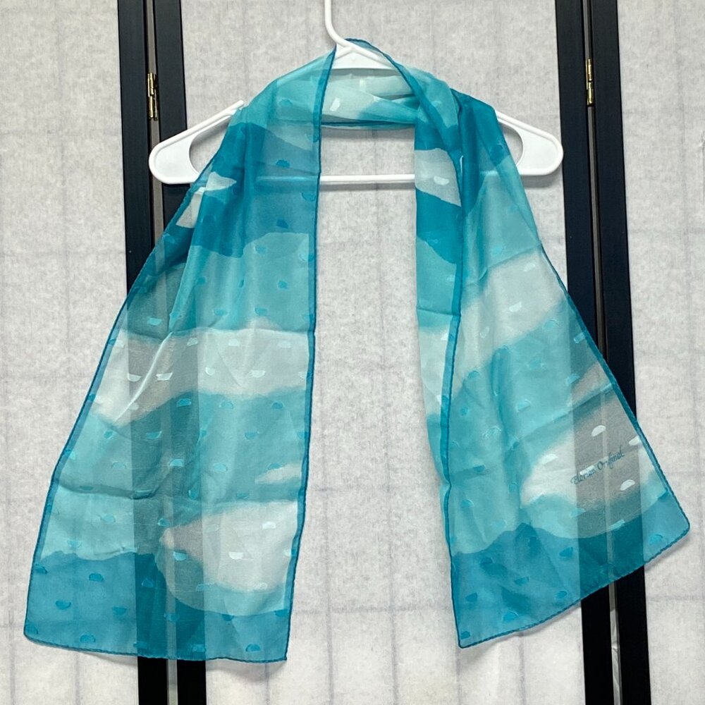Elorian Original Aqua Blue Skyview Clouds Textured Skinny Scarf Artistic Wrap